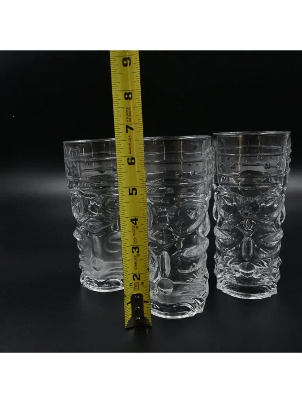 Forum Tiki Face Tumbler Glasses Set of 3 Clear Hawaiian Totem Barware Highball